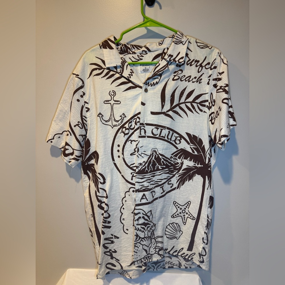 Casual Beach Club Men's Button Down Shirt - White and Brown